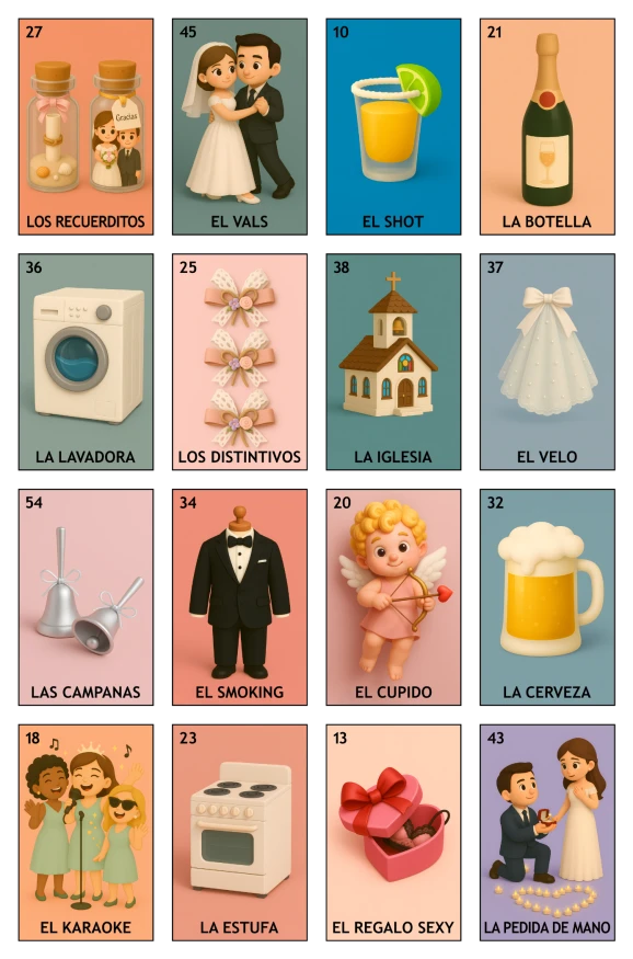 Despedida de Soltera - Paquete Evento, Colección A (50 Tablas)